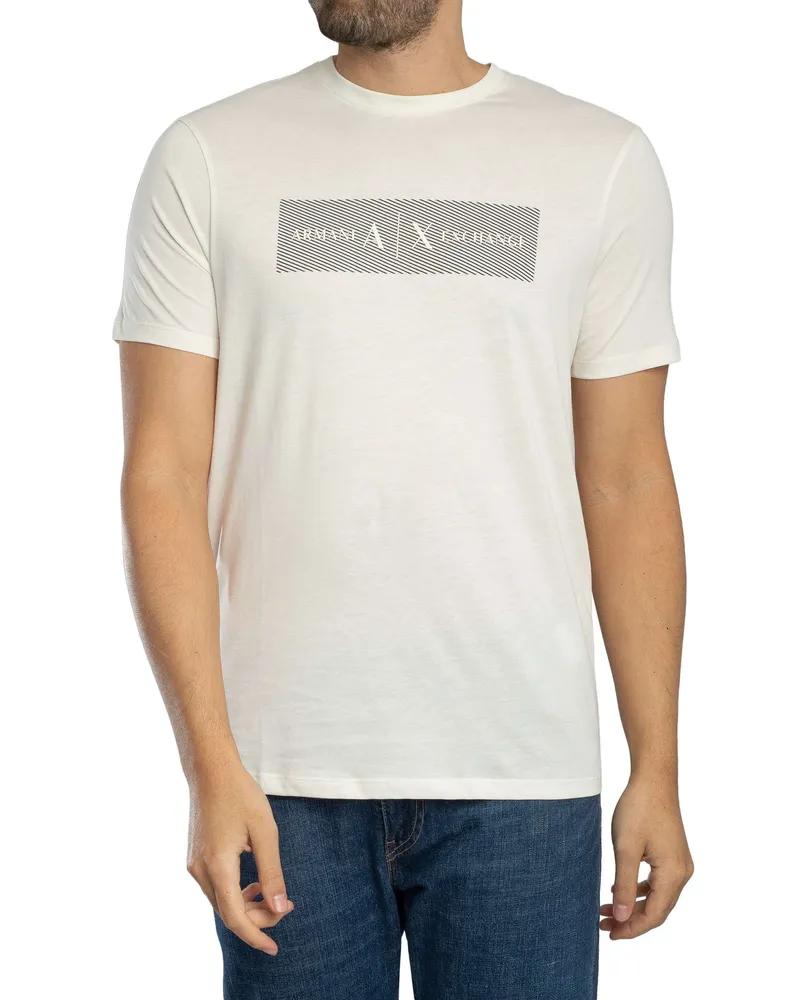 Armani Exchange Streifen-Logo-T-Shirt, Beige Beige
