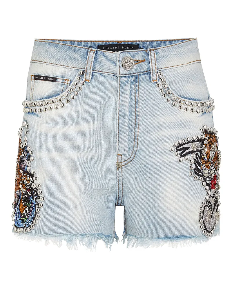 Philipp Plein Jeansshorts Tattoo Hellblau