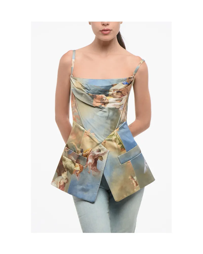 Balmain Gemustertes Satin-Top mit Reißverschluss hinten in Mehrfarbig Mehrfarbig