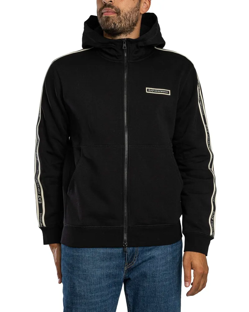 EA7 Hoodie Mit Reißverschluss Und Box-Logo, Schwarz Schwarz