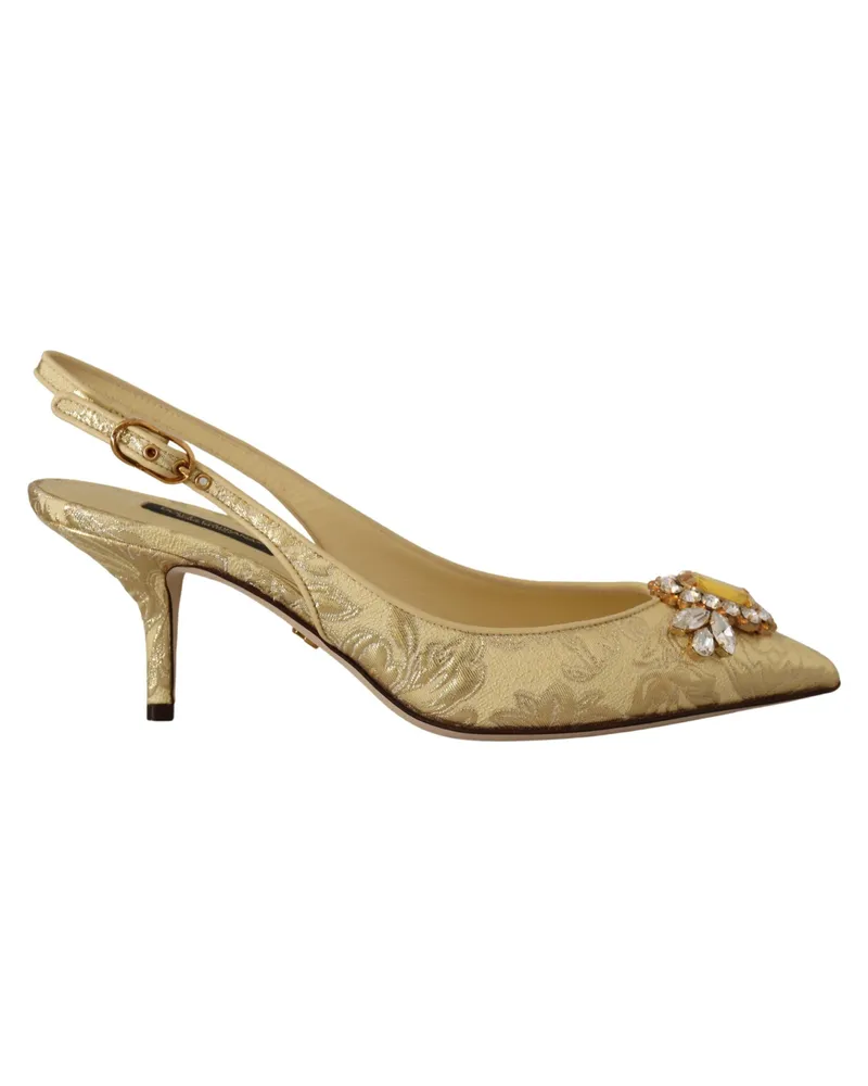 Dolce & Gabbana Gold Crystal Slingbacks Pumps Absatzschuhe Gold
