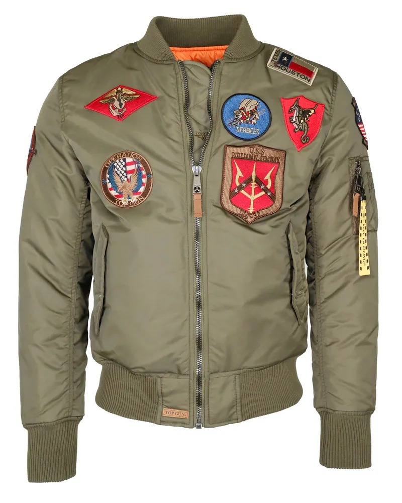 Top Gun Bomberjacke im Pilotenstil mit Patches TG20191053 Oliv