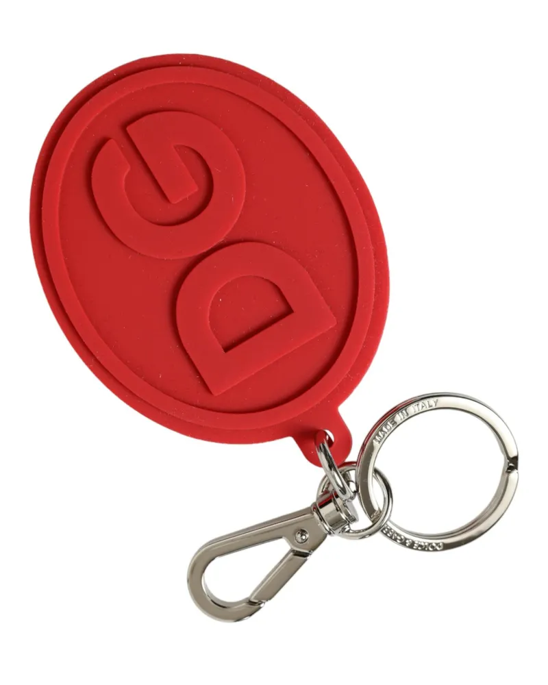 Dolce & Gabbana Roter Gummi DG Logo Silber Messing Metall Schlüsselring Schlüsselanhänger Rot