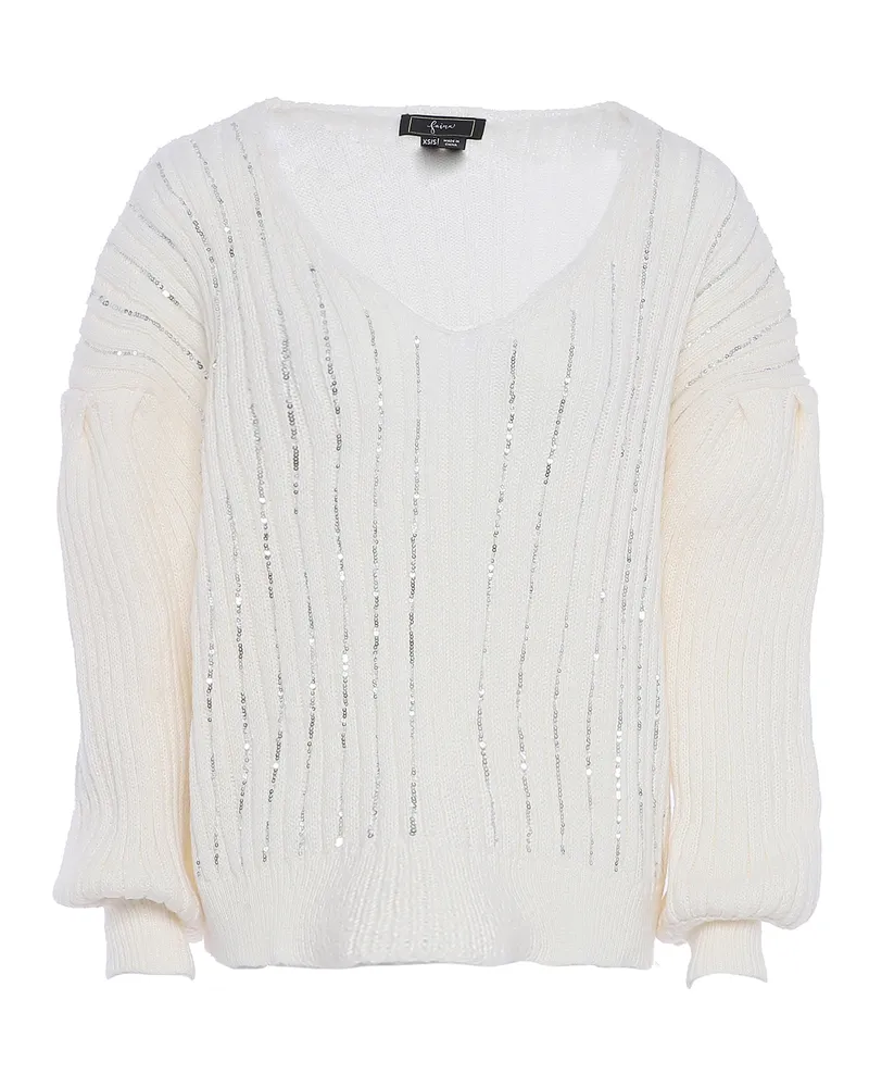 FAINA Strickpullover mit Pailletten Damen Wollweiß Wollweiß