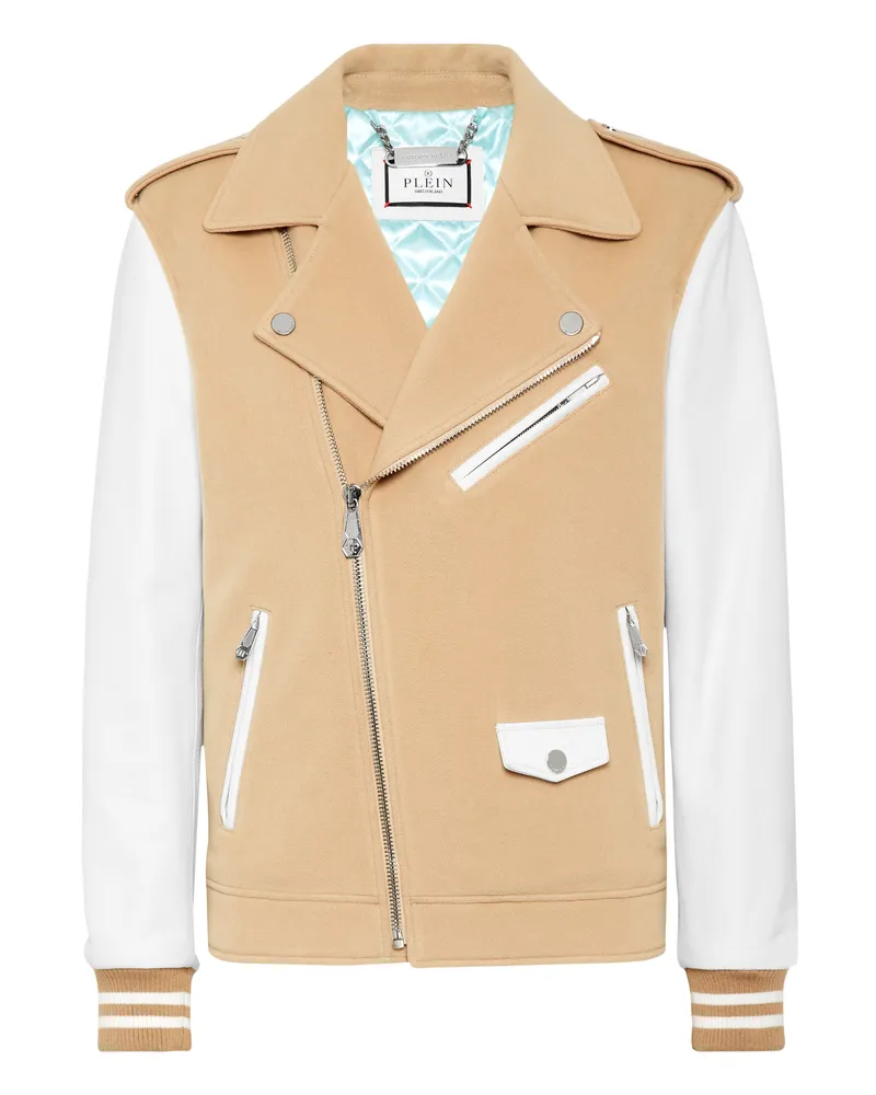 Philipp Plein Leder Biker-Jacke Beige