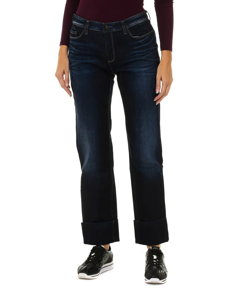 Giorgio Armani Frauen lange getragen Effekt Denim Hosen 6Y5J11-5D2UZ Blau