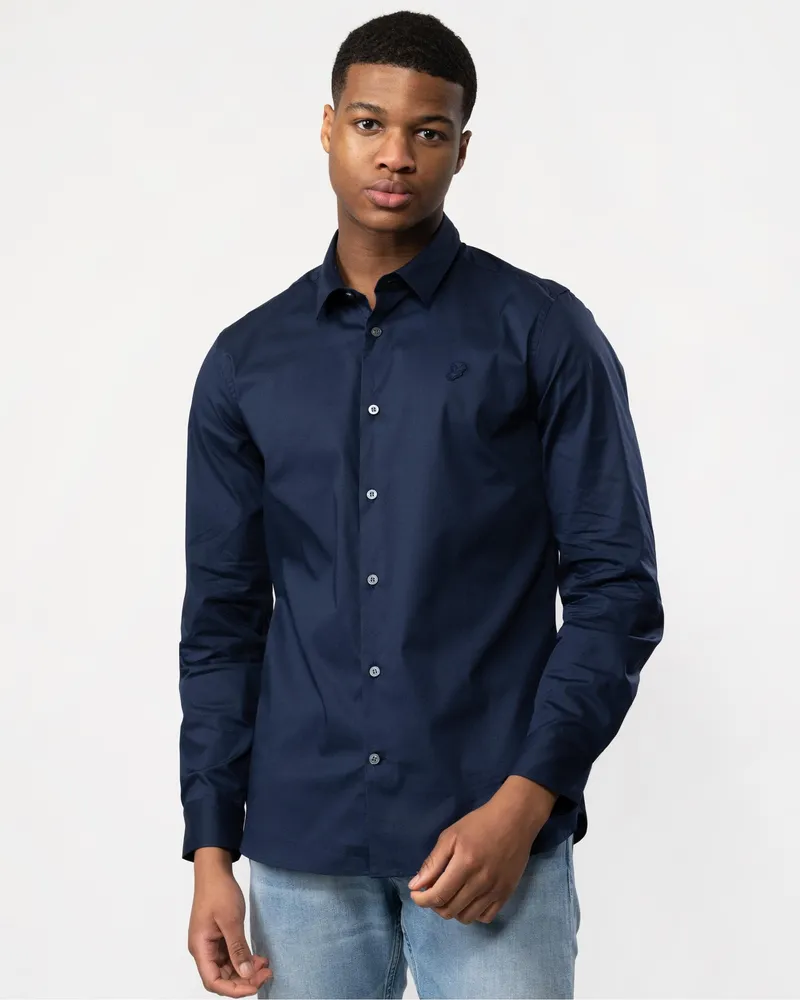Lyle & Scott Herren Langarm Slim Popelinshemd Marineblau