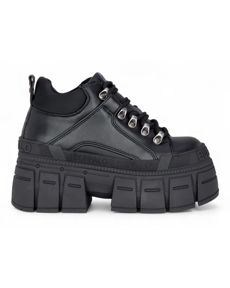 Buffalo Damen-Plateau-Stiefeletten in Schwarz mit Gothic-Flair - Gospher Hike-Lo Schwarz
