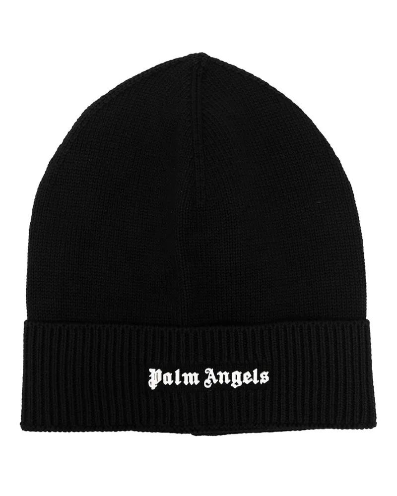 Palm Angels Schwarze Mutze mit klassischem Logo von Schwarz