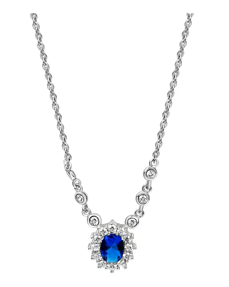 ZEEme Halskette aus 925er Sterlingsilber, rhodiniert, mit blauen und weißen Zirkonia - Silber Silber