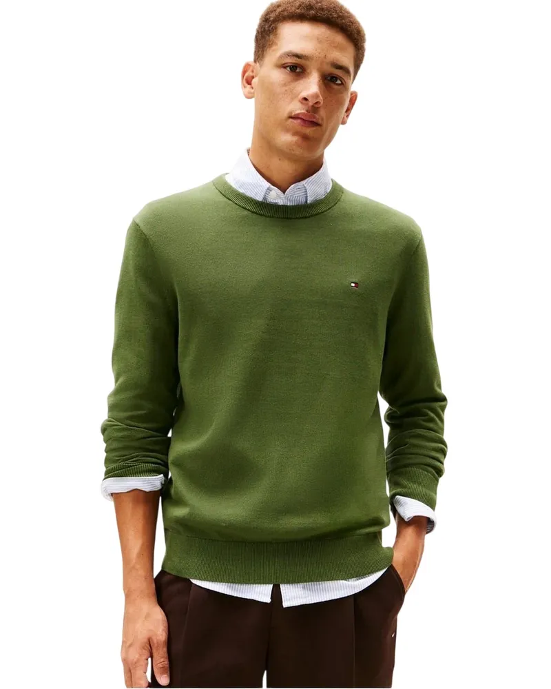 Tommy Hilfiger Pullover für Herren, Rundhalsausschnitt, Baumwolle (Dunkelgrün Grün