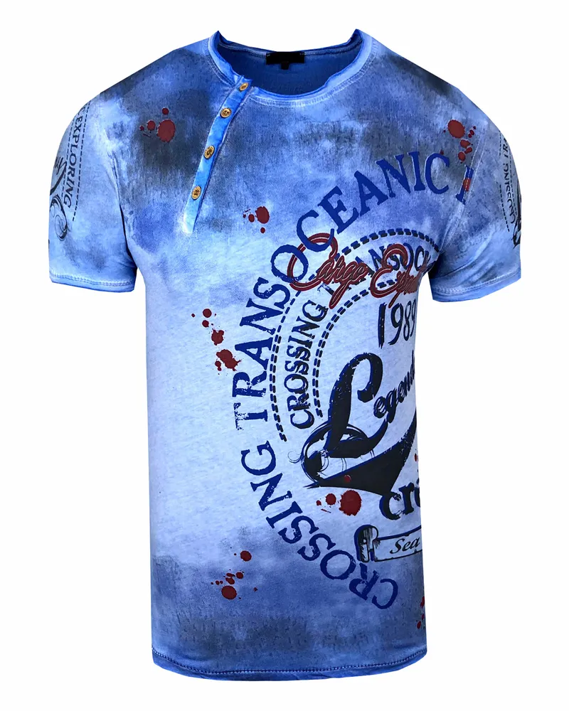 Rusty Neal T-Shirt mit Rundhals und All‑Over-Frontprint - Hellblau Hellblau