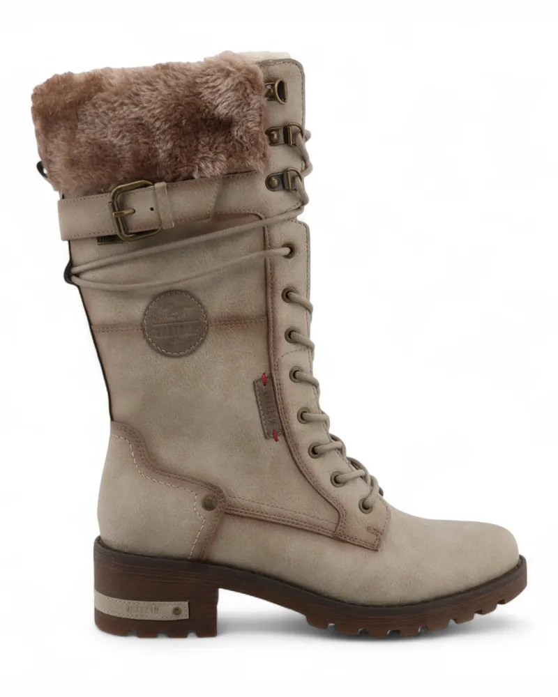 Mustang Damen Winter-Kampfstiefel aus Kunstfell in Off-White mit halbhoher Wade Weiß
