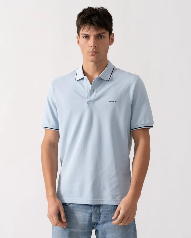 Gant Herren Poloshirt mit kurzen Ärmeln und Tipping aus Piqué Hellblau