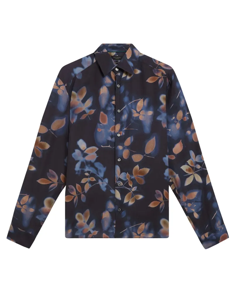 Ted Baker Kalmill Regular Fit Hemd mit Blatt-Schattenmuster - Marineblau Marineblau