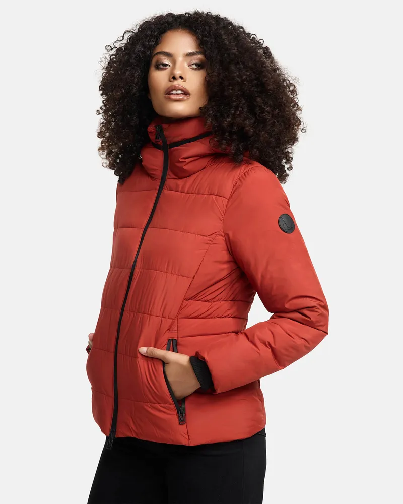 Marikoo kurze Damen Steppjacke mit Kapuze & Fleecefutter – Radaa Braun