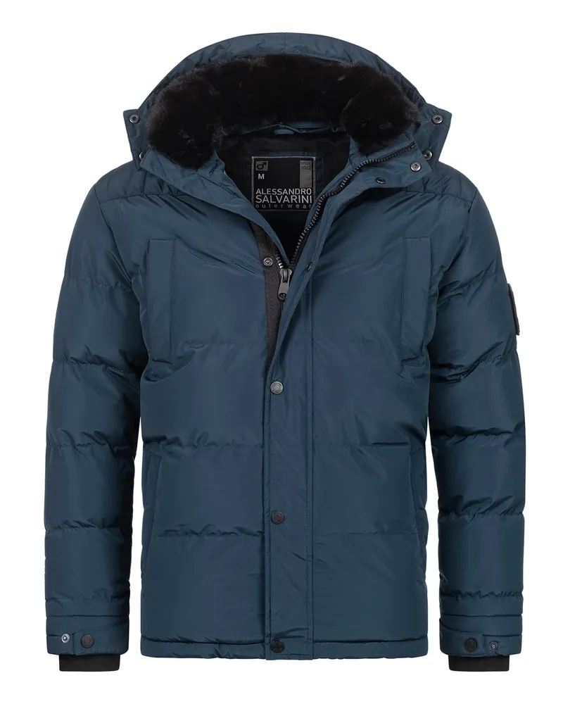 Alessandro Salvarini Herren Winterjacke AS-326 mit Teddyfell & abnehmbarer Kapuze Blau