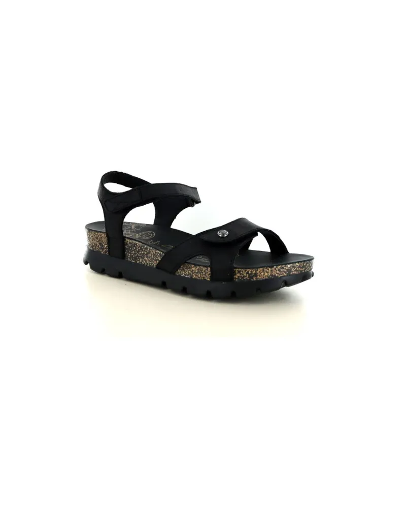 Panama Jack Damen-Keil-Schwarze Leder-Plattformsandalen – Sulia B2 Schwarz