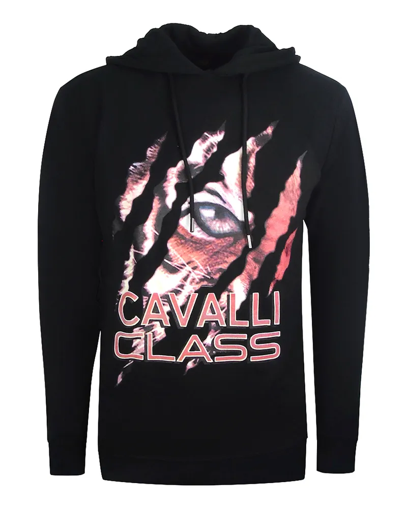 Roberto Cavalli Peeking Tiger Design Schwarzer Kapuzenpullover Schwarz