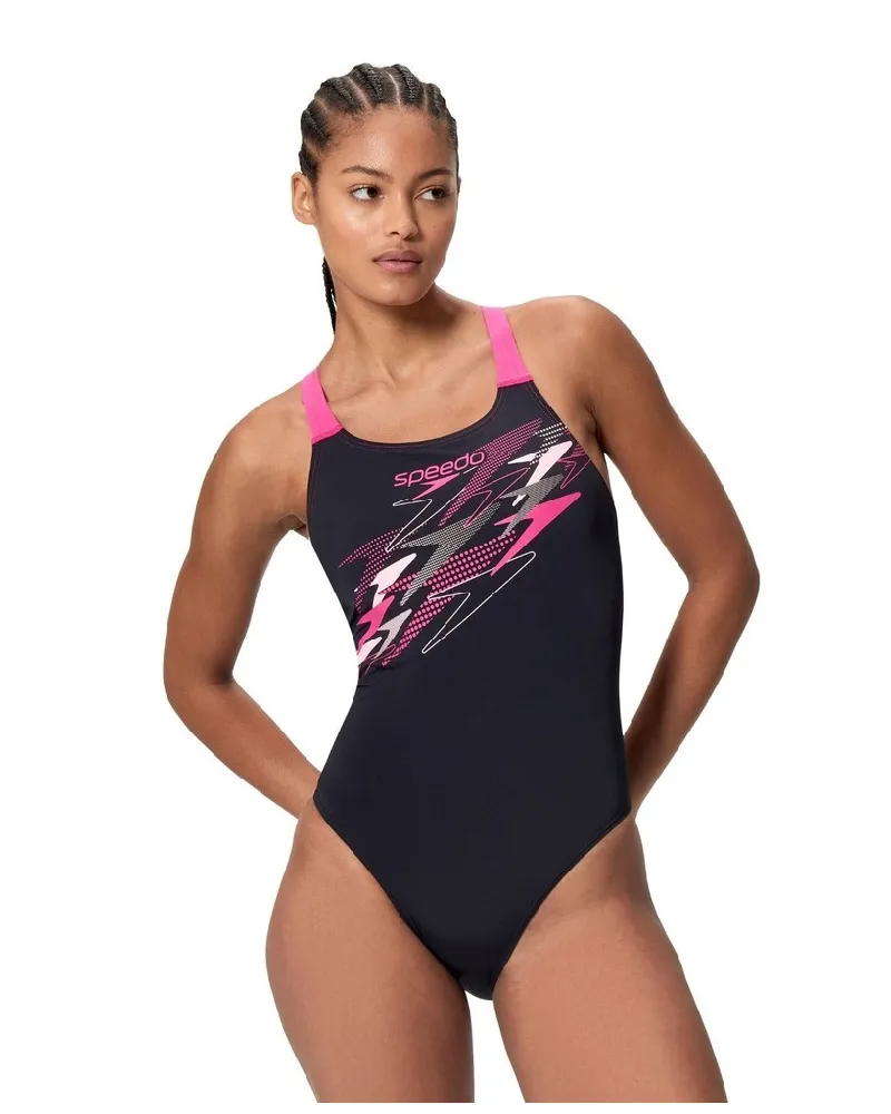 Speedo Medley" Badeanzug für Damen (Schwarz/Pink Schwarz