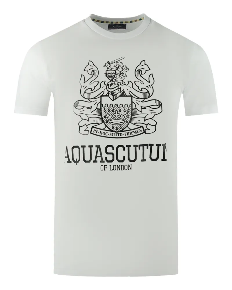 Aquascutum Large Bold London Aldis Brand Logo Weißes T-Shirt Weiß
