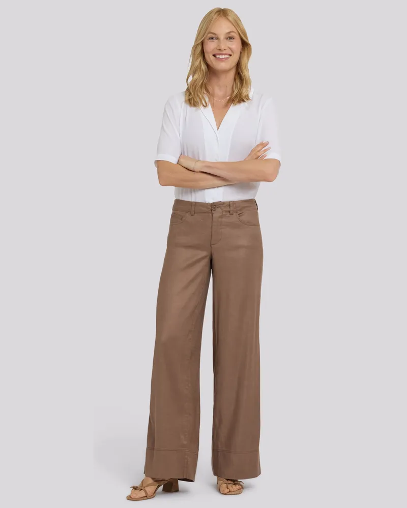 NYDJ not your daughter's Jeans  5-Pocket-Breitleg-Hose aus Stretch-Leinen mit super hoher Taille Braun