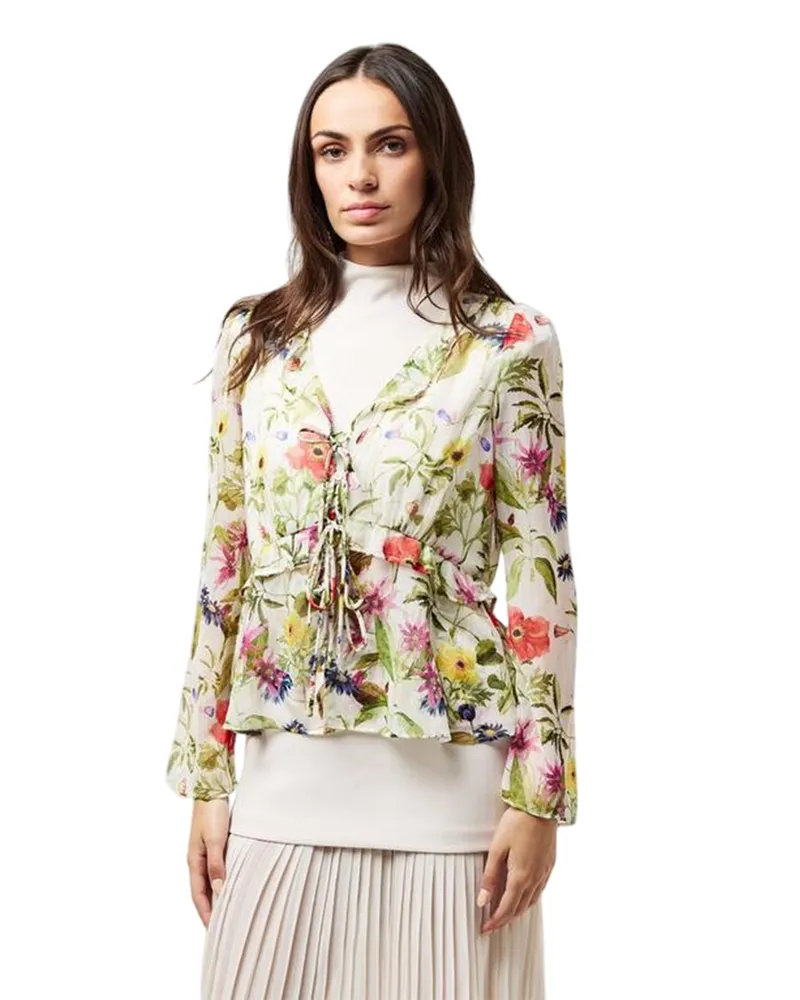 French Connection Monica" Bluse für Damen, Langärmlig (Weiß/Bunt Weiß