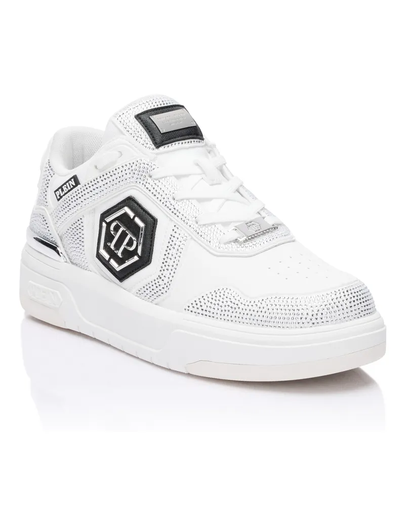 Philipp Plein Low-Top Sneakers Sk8R Strass Weiß