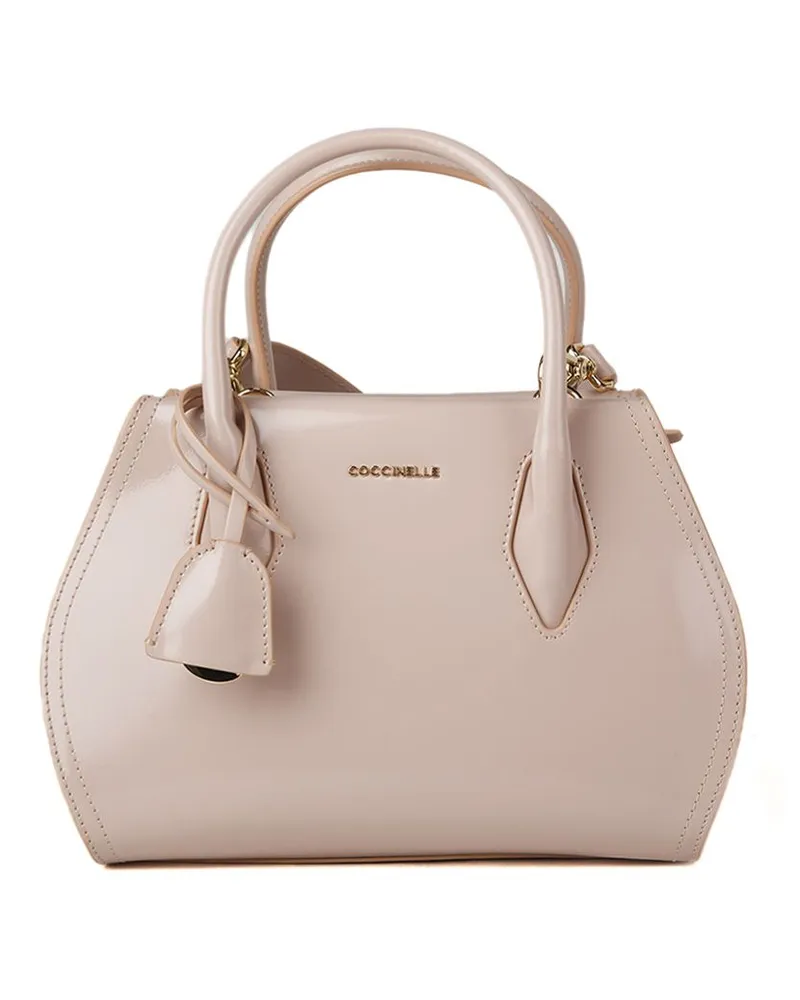 Coccinelle Lord Shiny Kalbsleder Handtasche Glänzendes Kalbsleder Beige
