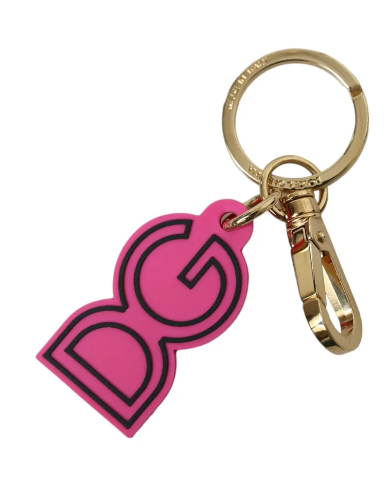 Dolce & Gabbana Pink Gummi Goldfarbener Metall DG Logo Schlüsselanhänger Gold