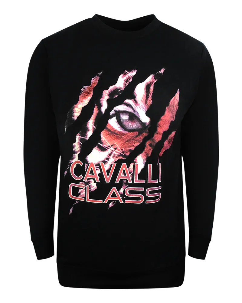 Roberto Cavalli Peeking Tiger Design Schwarzes Sweatshirt Schwarz