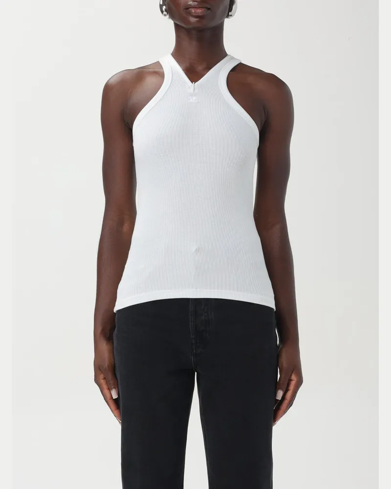Courrèges Rippenshirt ohne Ärmel mit V-Ausschnitt Weiß