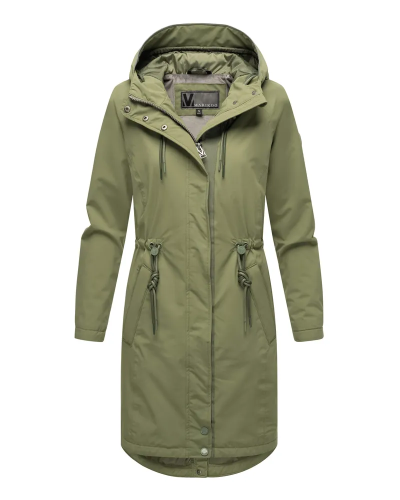 Marikoo lange Damen Übergangsjacke mit Teddyfutter & Kapuze – Megumii Grün