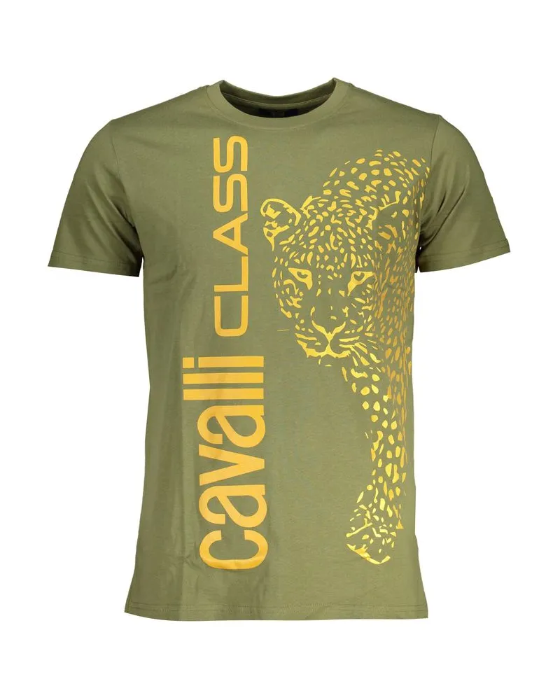 Roberto Cavalli Leopard T-Shirt mit kurzen Ärmeln und Rundhalsausschnitt Khaki
