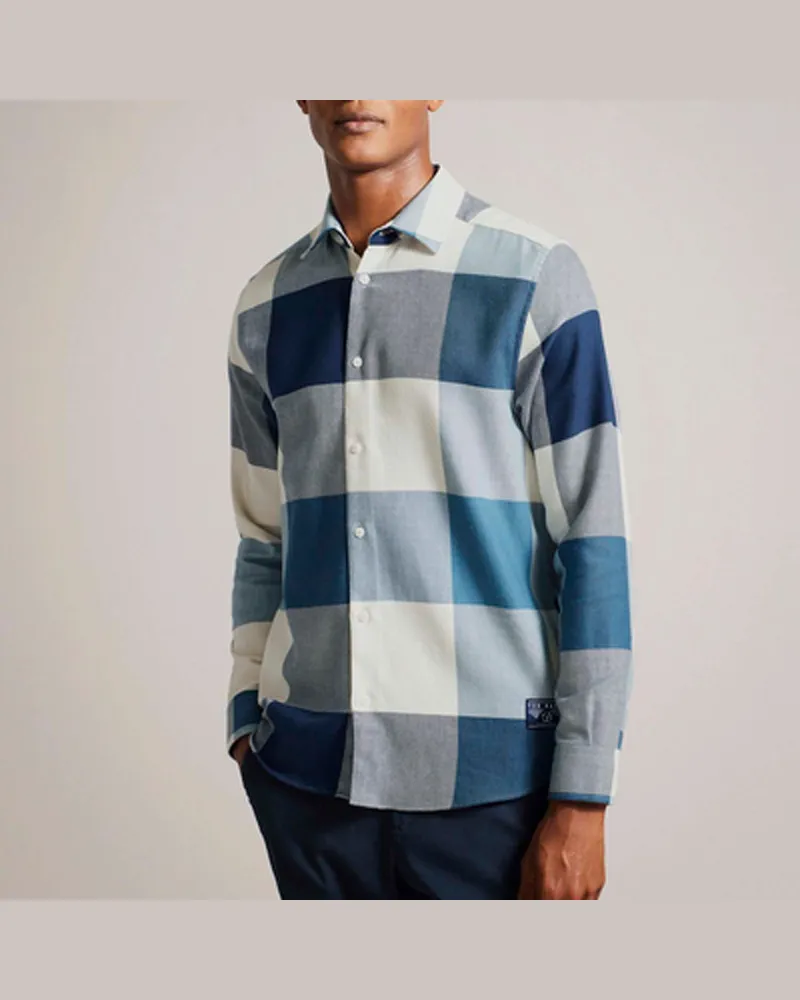 Ted Baker Chemise Neetly Long Sleeve Scale Check  Pour Homme en Bleu Blau