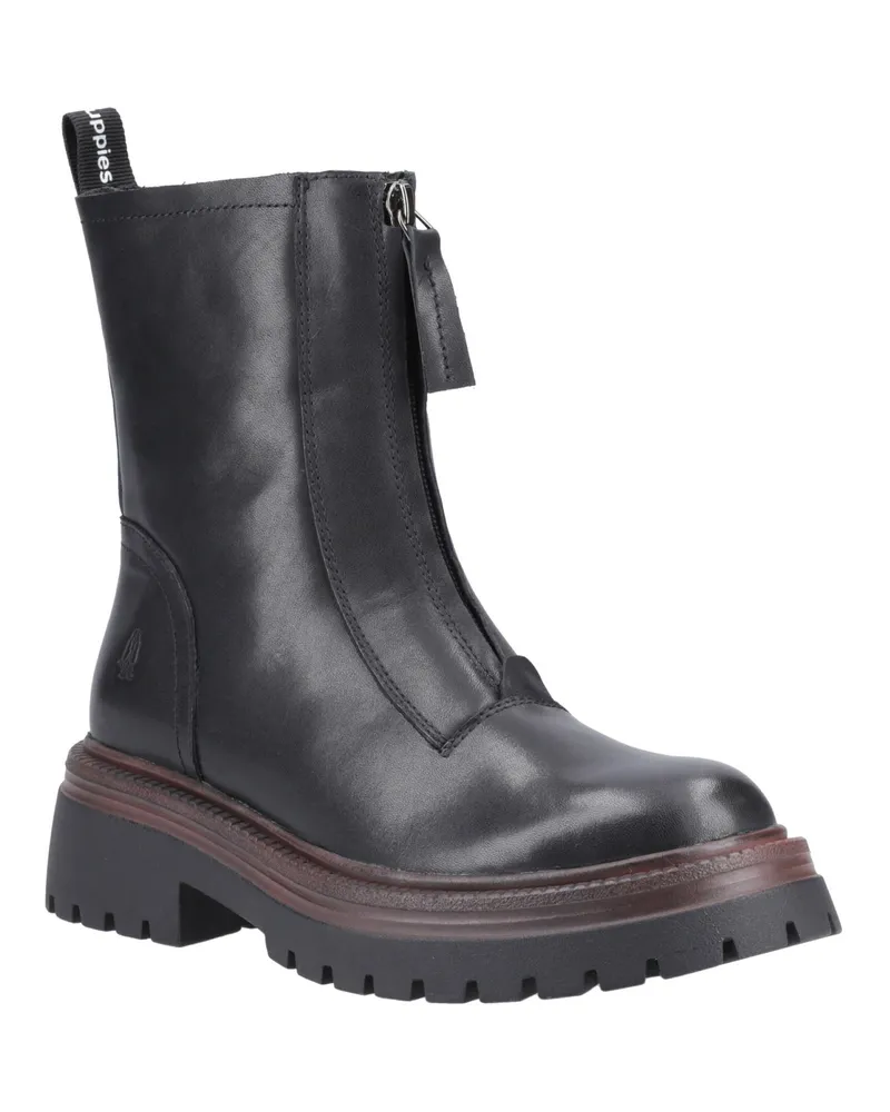 Hush Puppies Roxanna Damen Lederstiefel aus schwarzem Leder Schwarz