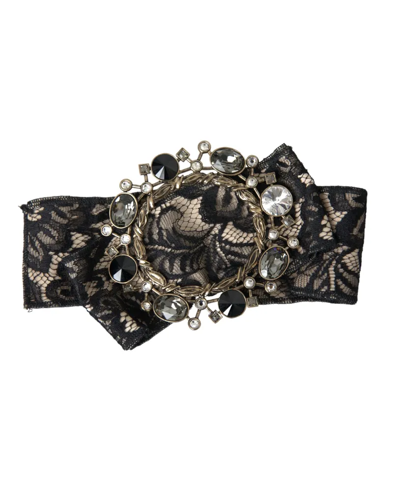 Dolce & Gabbana Schwarze Spitze Kristall Handgemachte Brosche Haarstecker Schwarz