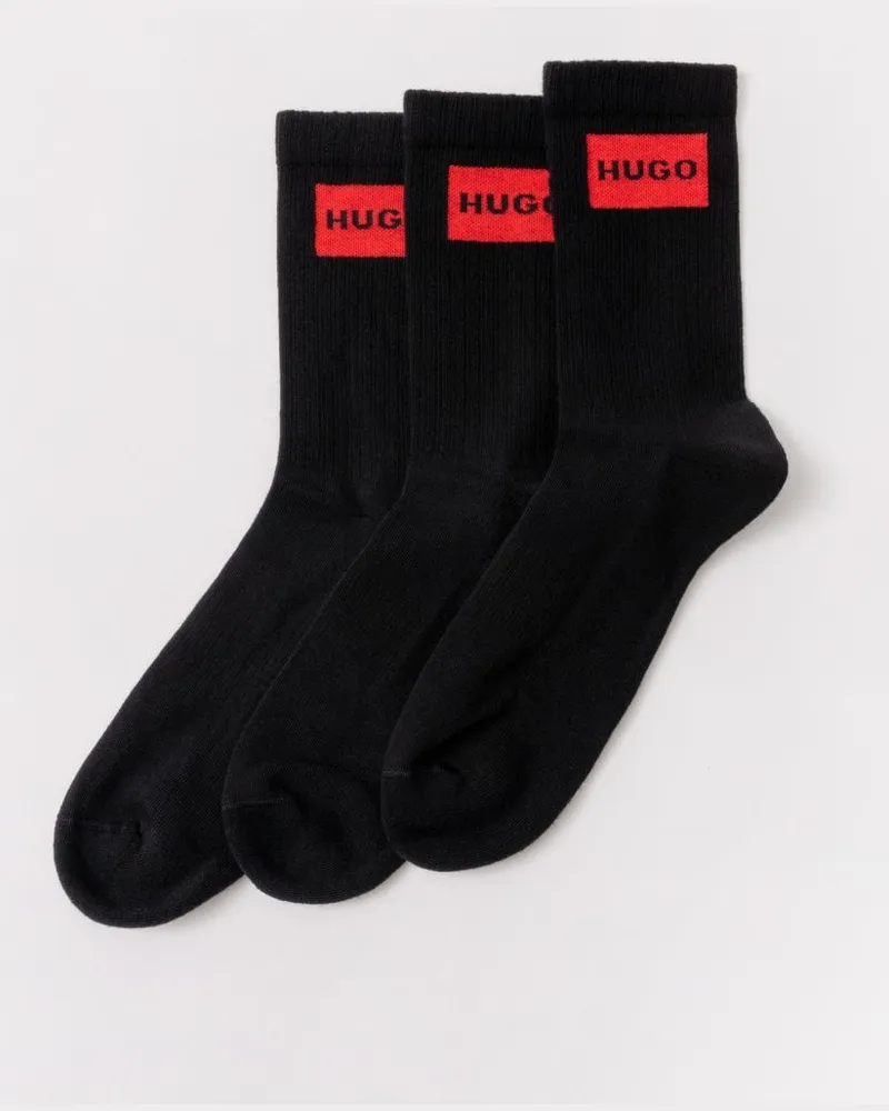 HUGO BOSS 3Er-Pack Viertelsocken Mit Label, Schwarz Schwarz