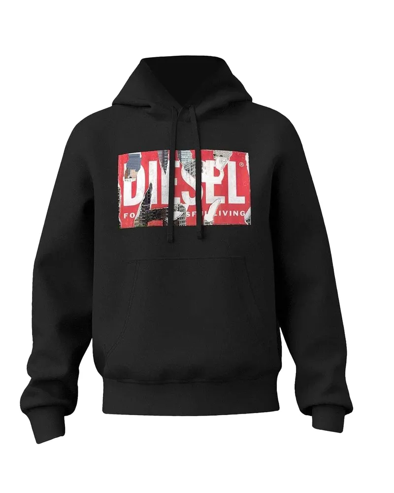 Diesel Kapuzenpullover für Herren, Langärmlig (Schwarz Schwarz