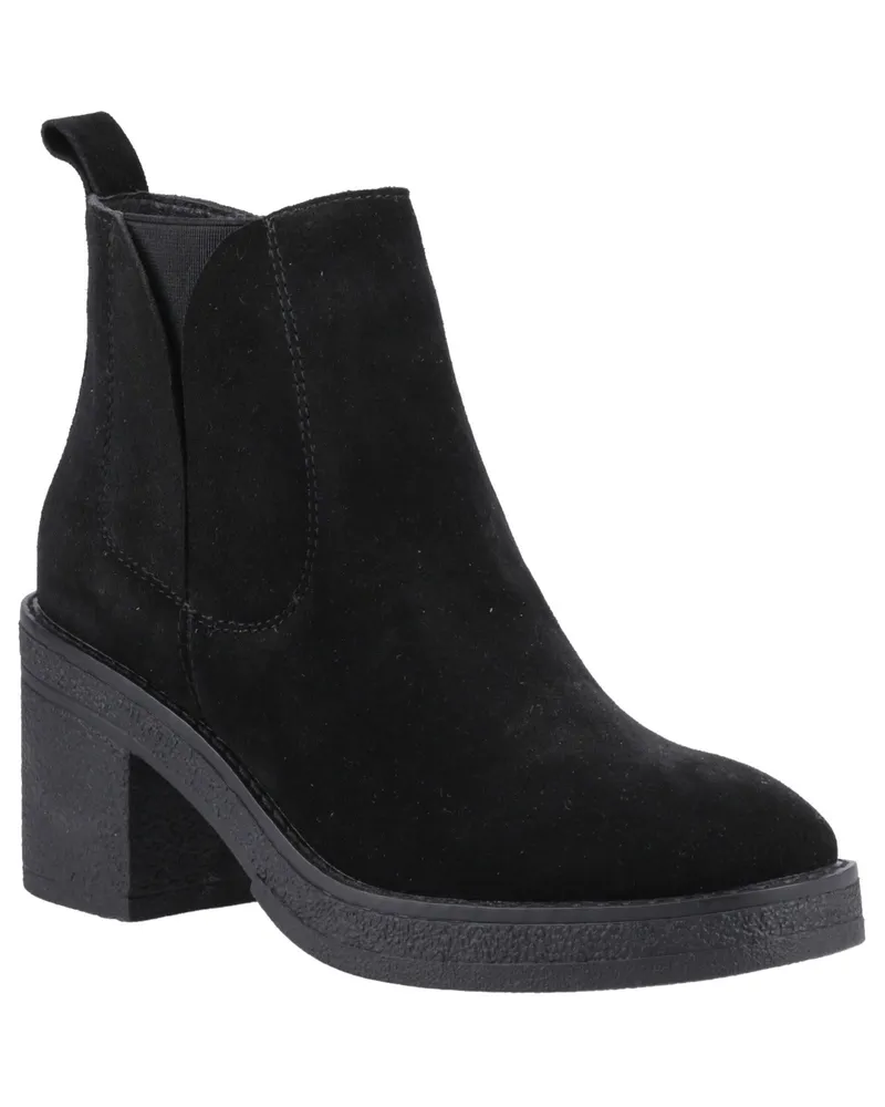 Hush Puppies Felicia Wildleder Damen Chelsea-Boots mit Absatz - Schwarz Schwarz