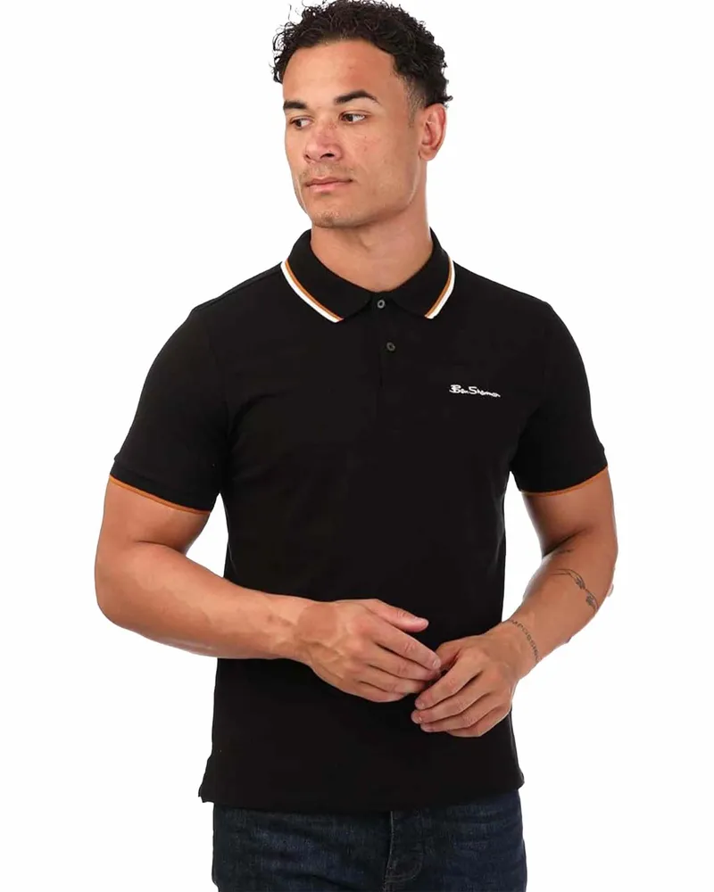Ben Sherman Herren Polohemd mit Spitze Schwarz