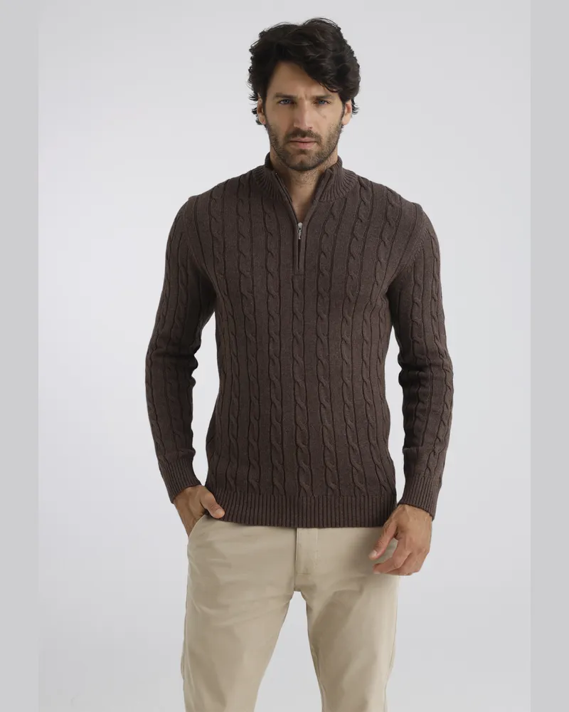 Felix Hardy Pullover Pullover Mit Kurzem Reißverschluss Braun