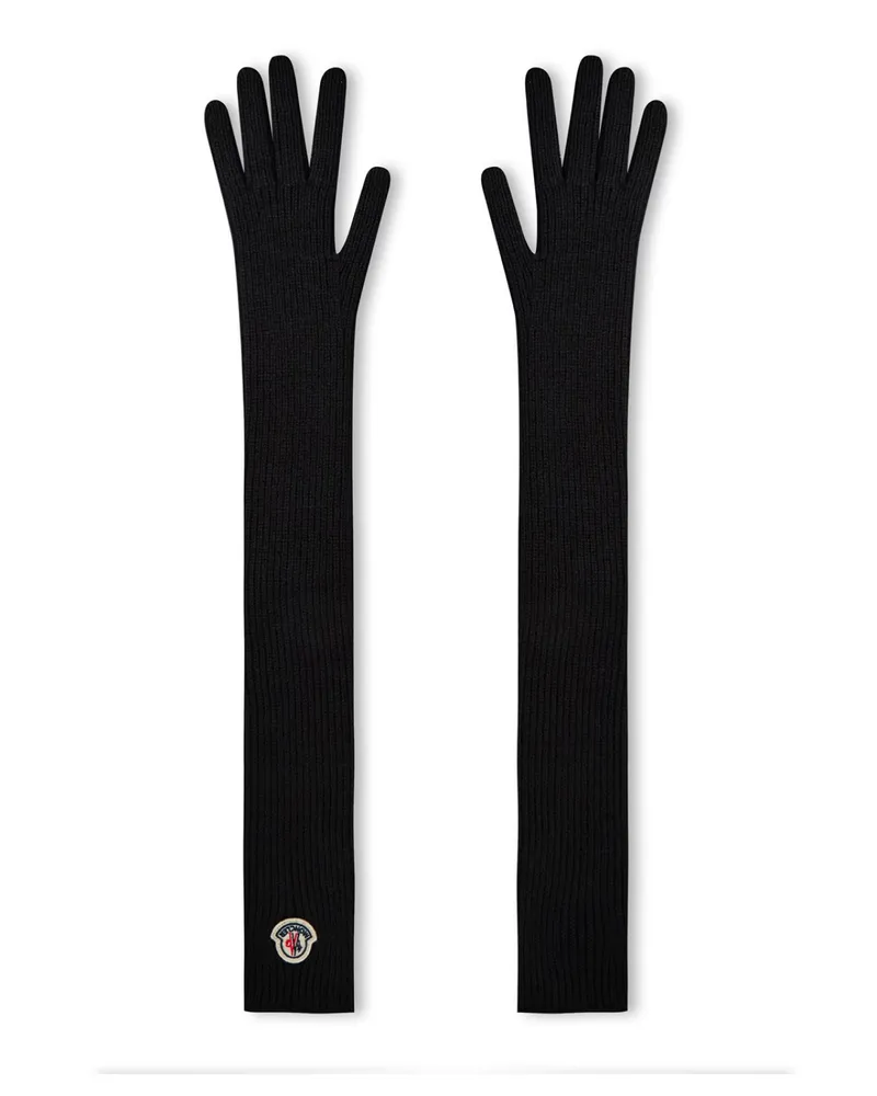 Moncler Lange Handschuhe aus Schurwolle mit Logo-Patch - Schwarz Schwarz