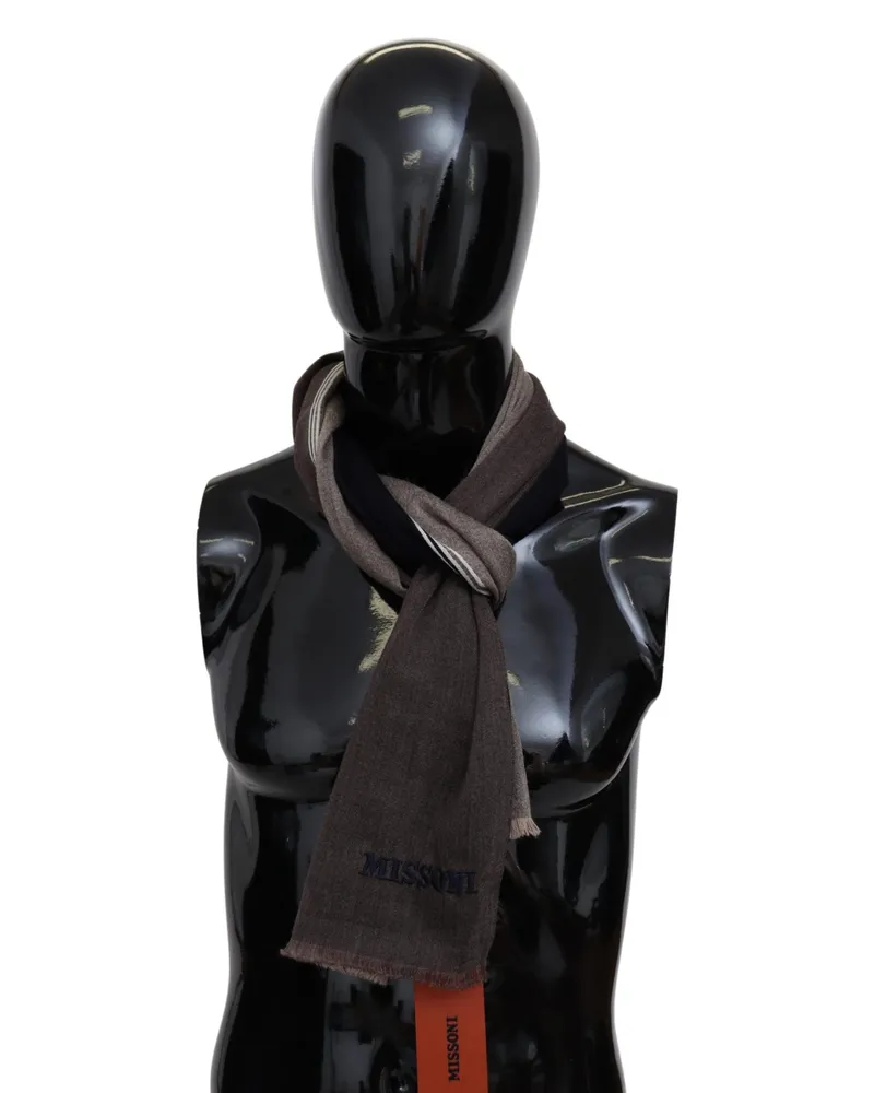 Missoni Echarpe unisexe à franges en laine rayée marron pour hommes, pour envelopper le cou Braun