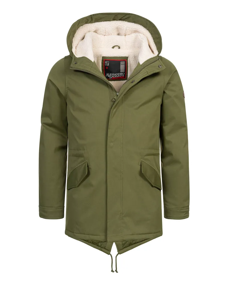 Alessandro Salvarini Herren-Winterparka mit Teddyfellfutter und Kapuze - Grün Grün