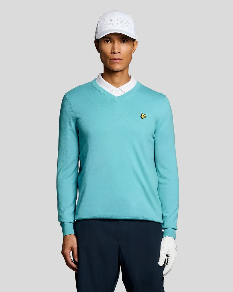 Lyle & Scott Baumwollmix V-Ausschnitt Pullover Blau