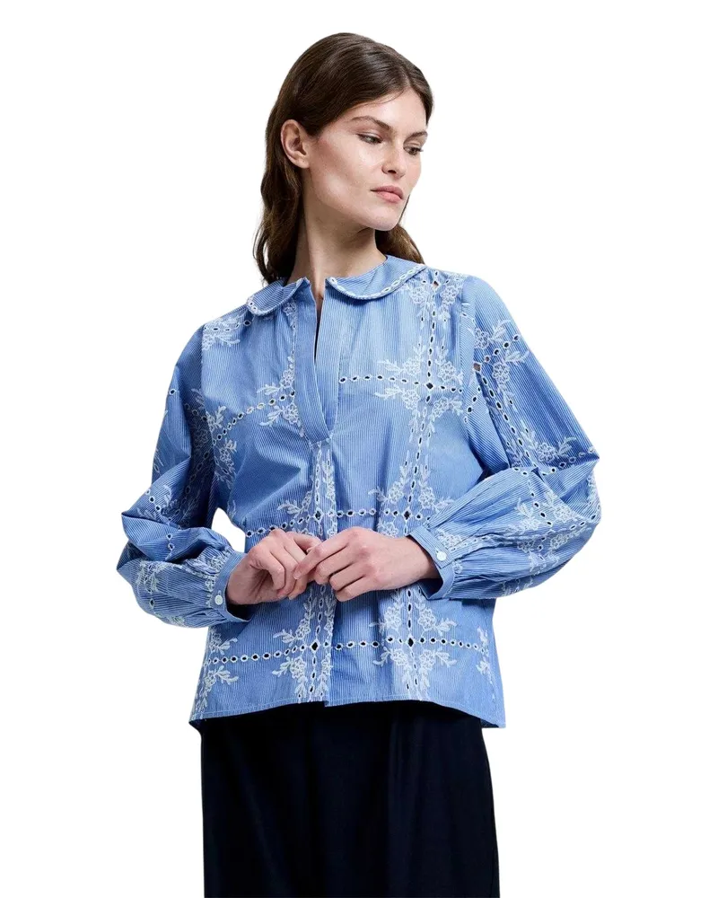 French Connection Hemd für Damen, Langärmlig (Blau/Weiß Blau