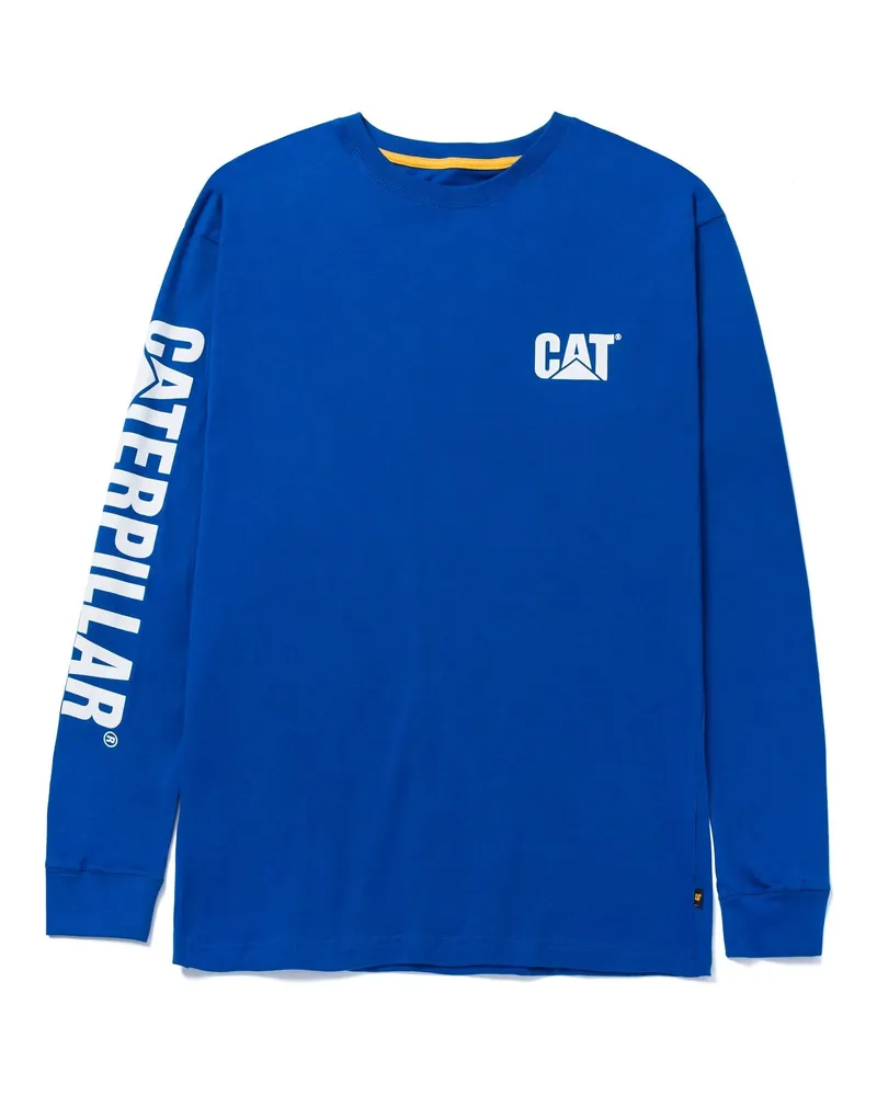 Caterpillar Footwear Markenbanner Langarm Baumwoll Herren Blau T-Shirt Blau