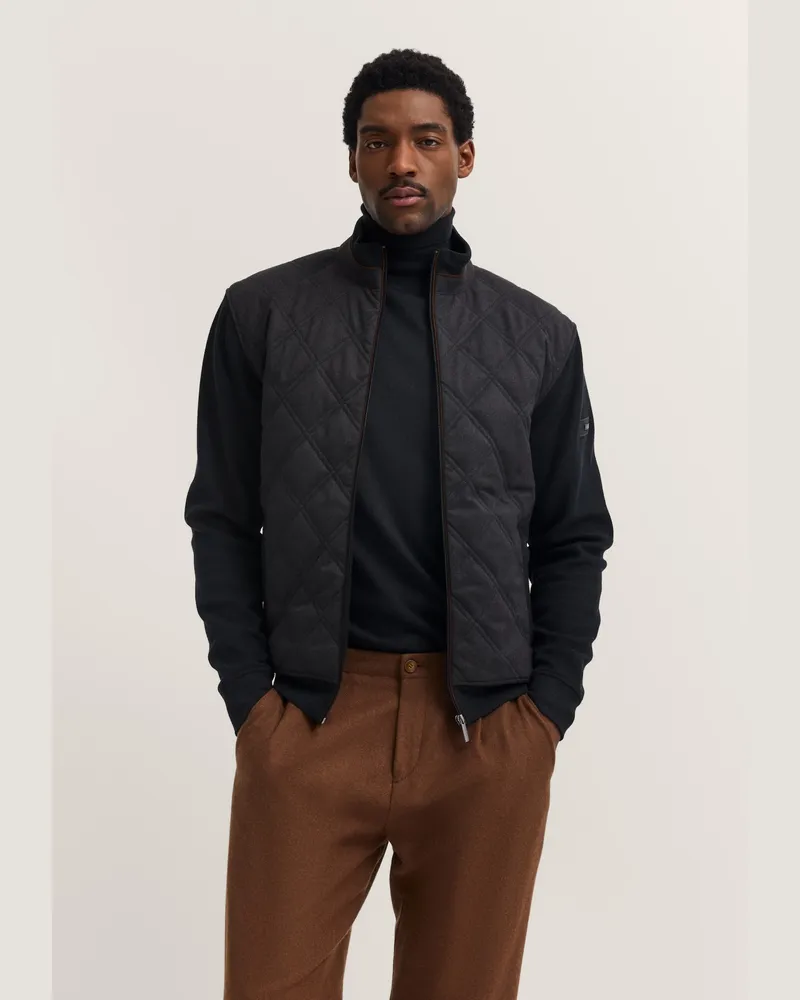 Bugatti Herren‑Sweatjacke mit Rautensteppung und Stehkragen - Dunkelgrau Dunkelgrau