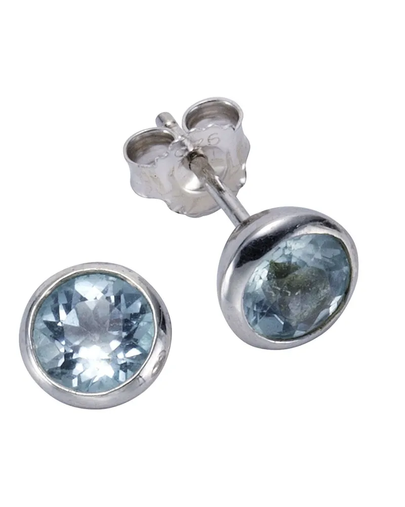 ZEEme Gemstones Ohrringe Silber 925 rhodiniert mit 2x Blautopas (beh.) 7,5mm Silber